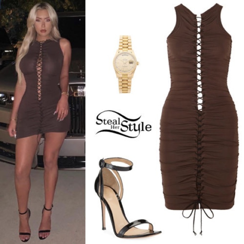 NWT UNRAVEL PROJECT BEN TAVERNITI Lace Up Ruched Stretch Jer­sey Mi­ni Dress